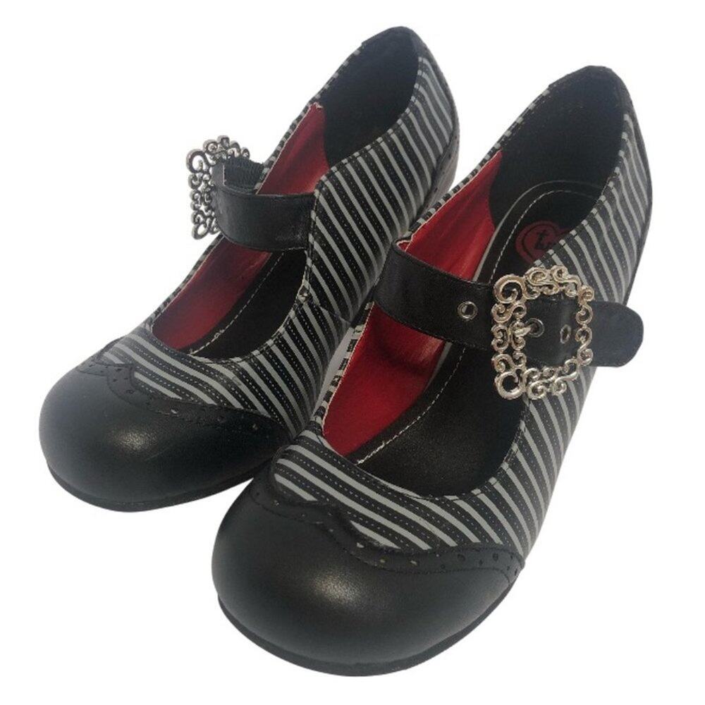 T.U.K. Striped Mary Jane Chunky Heels